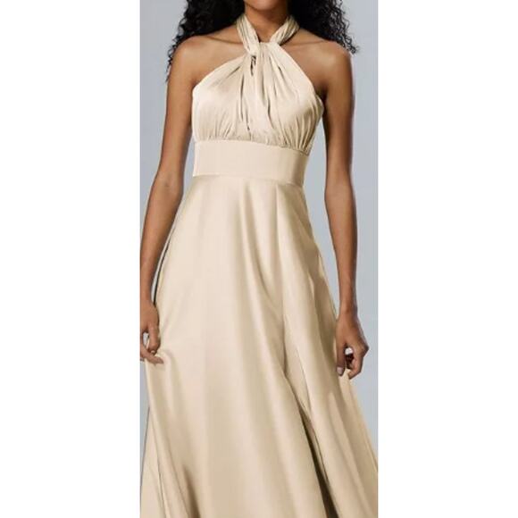 AW BRIDAL 12 L champagne Salome convertible wedding gala maxi dress NEW b106 - Picture 2 of 11